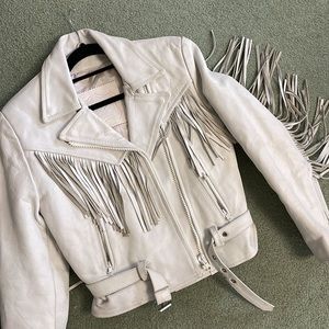 Vintage white leather biker jacket with fringe